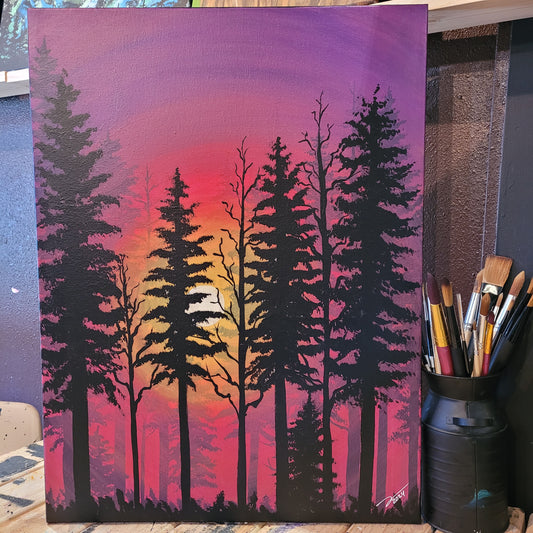 18x24 Warm Forest Sunset